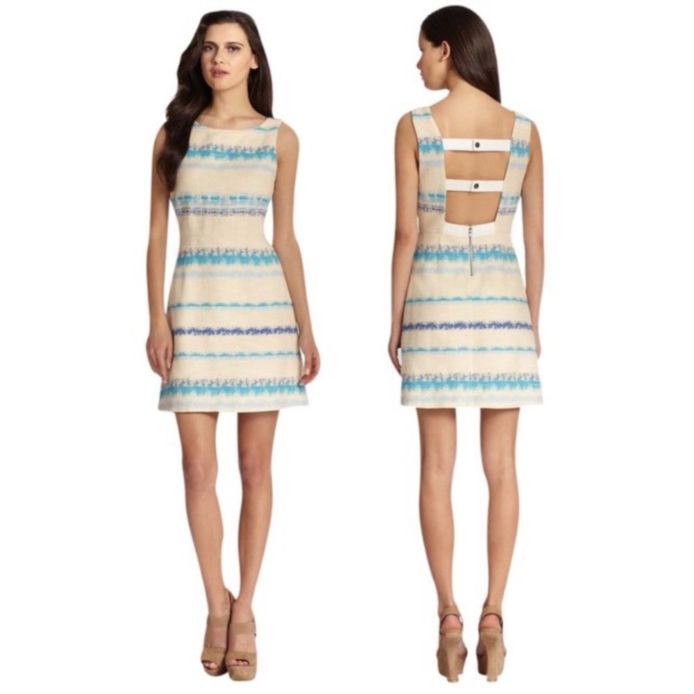 Alice + Olivia Everleigh Blue Striped Strap Back Tweed Dress